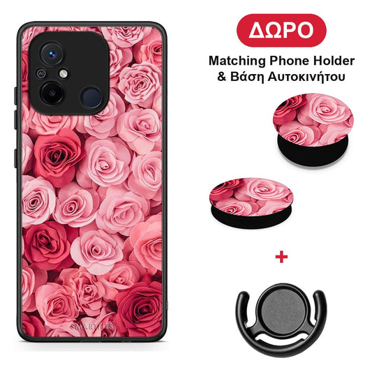 Valentine RoseGarden - Xiaomi Redmi 12C θήκη + Δώρο Phone Holder & Βάση Αυτοκινήτου