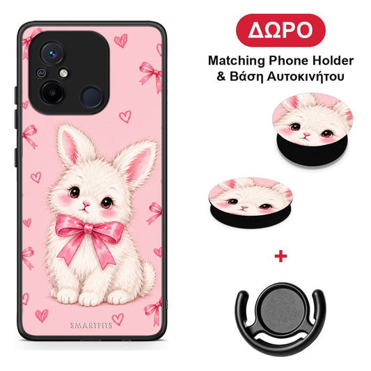 White Bunny and Pink Bows - Xiaomi Redmi 12C θήκη + Δώρο Phone Holder & Βάση Αυτοκινήτου