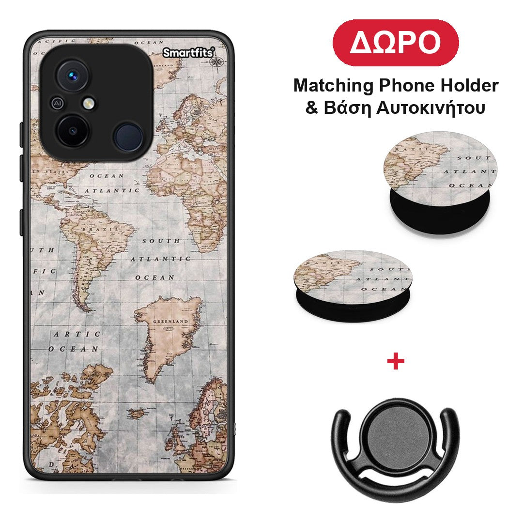 World Map - Xiaomi Redmi 12C θήκη + Δώρο Phone Holder & Βάση Αυτοκινήτου