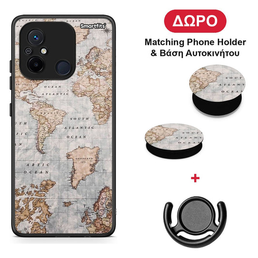 World Map - Xiaomi Redmi 12C θήκη + Δώρο Phone Holder & Βάση Αυτοκινήτου