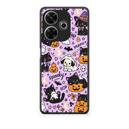 Θήκη Xiaomi Redmi 13 Halloween Black Cats on Lilac από τη Smartfits με σχέδιο στο πίσω μέρος και μαύρο περίβλημα | Xiaomi Redmi 13 Halloween Black Cats on Lilac case with colorful back and black bezels