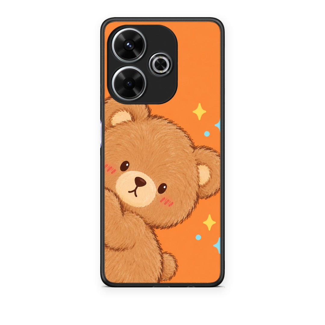 Θήκη Xiaomi Redmi 13 Peekaboo Teddy on Orange από τη Smartfits με σχέδιο στο πίσω μέρος και μαύρο περίβλημα | Xiaomi Redmi 13 Peekaboo Teddy on Orange case with colorful back and black bezels