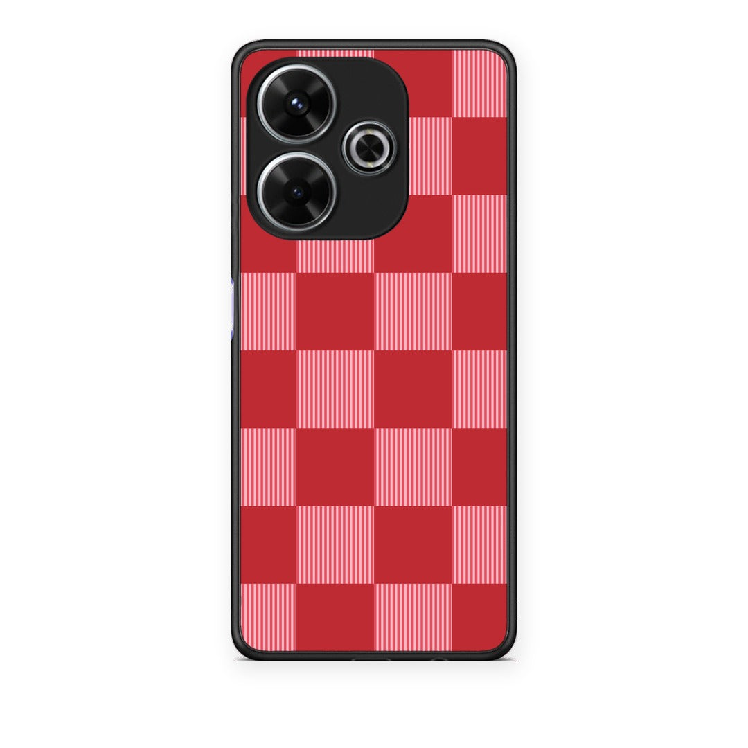 Θήκη Xiaomi Redmi 13 Red and Pink Striped Checks από τη Smartfits με σχέδιο στο πίσω μέρος και μαύρο περίβλημα | Xiaomi Redmi 13 Red and Pink Striped Checks case with colorful back and black bezels