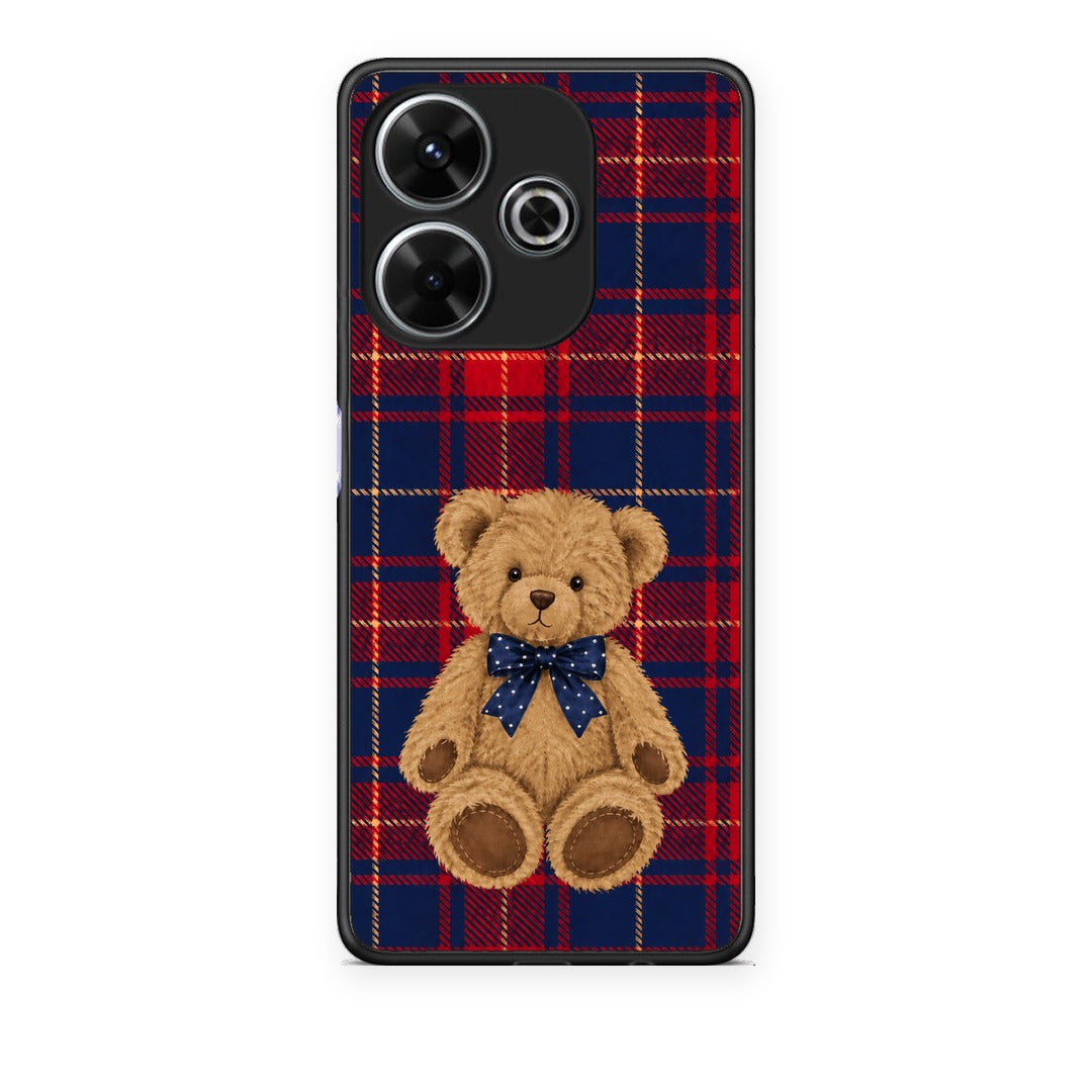Θήκη Xiaomi Redmi 13 Teddy Bear on Red and Navy Tartan από τη Smartfits με σχέδιο στο πίσω μέρος και μαύρο περίβλημα | Xiaomi Redmi 13 Teddy Bear on Red and Navy Tartan case with colorful back and black bezels