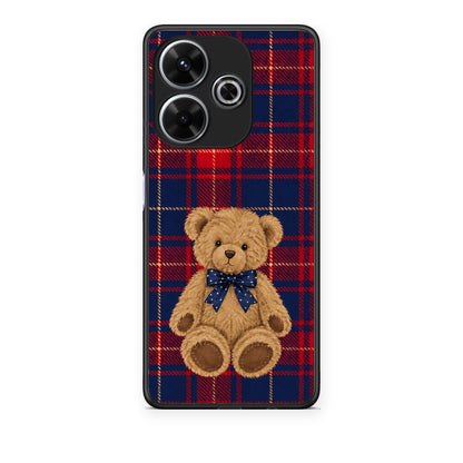 Θήκη Xiaomi Redmi 13 Teddy Bear on Red and Navy Tartan από τη Smartfits με σχέδιο στο πίσω μέρος και μαύρο περίβλημα | Xiaomi Redmi 13 Teddy Bear on Red and Navy Tartan case with colorful back and black bezels