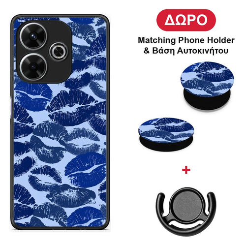 Blue Lipstick Kisses - Xiaomi Redmi 13 θήκη + Δώρο Phone Holder & Βάση Αυτοκινήτου