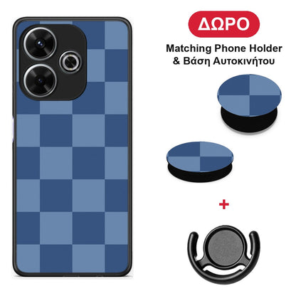 Denim Blue Checkerboard - Xiaomi Redmi 13 θήκη + Δώρο Phone Holder & Βάση Αυτοκινήτου