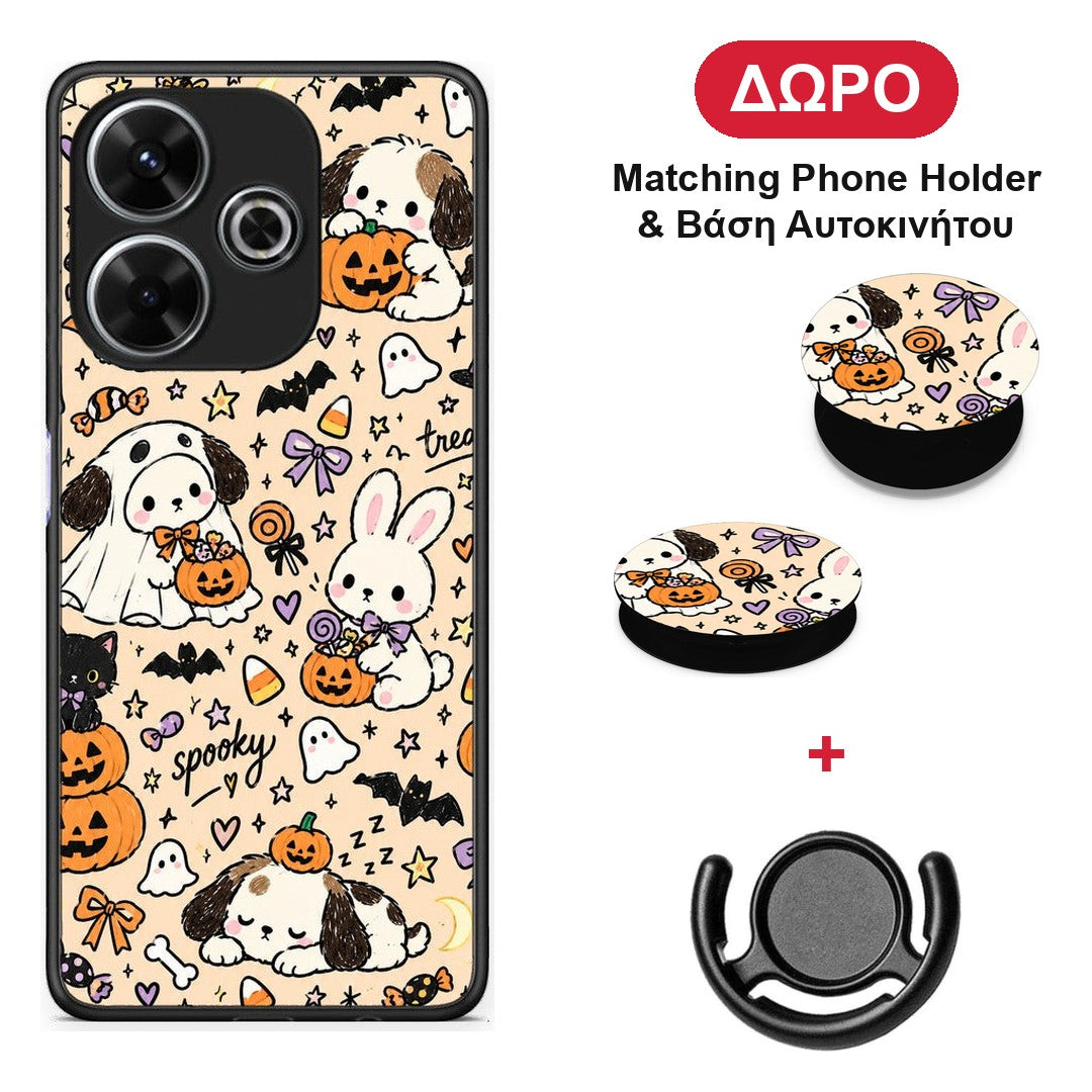 Halloween Puppies and Friends on Cream - Xiaomi Redmi 13 θήκη + Δώρο Phone Holder & Βάση Αυτοκινήτου