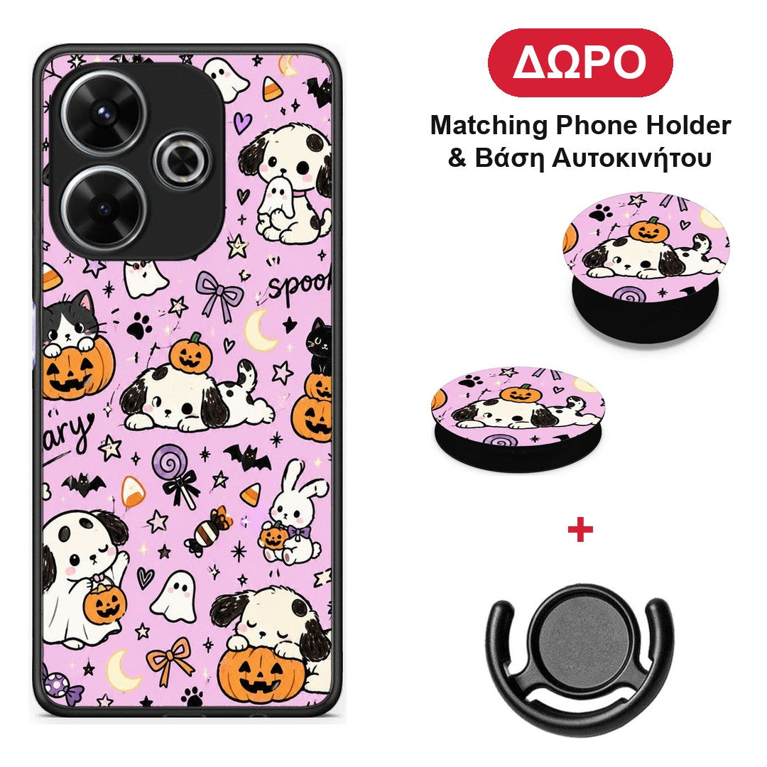 Halloween Puppies and Friends on Lilac - Xiaomi Redmi 13 θήκη + Δώρο Phone Holder & Βάση Αυτοκινήτου