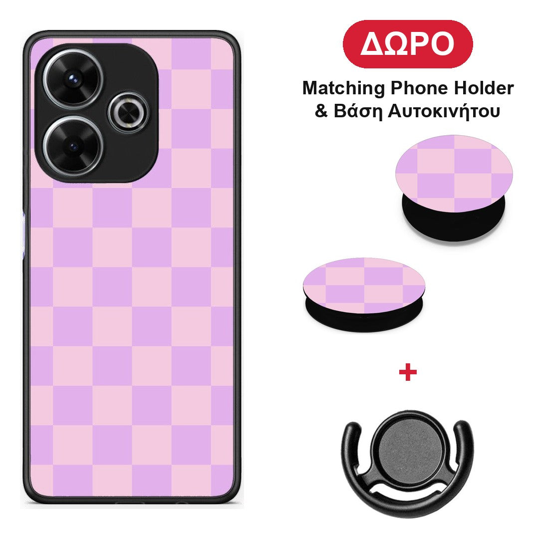 Lavender and Pink Checkerboard - Xiaomi Redmi 13 θήκη + Δώρο Phone Holder & Βάση Αυτοκινήτου