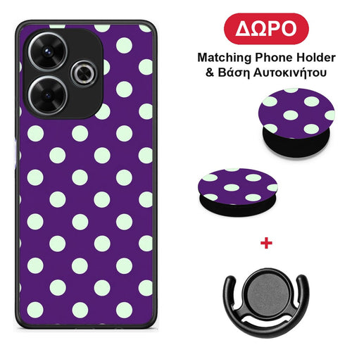 Mint Polka Dots on Purple - Xiaomi Redmi 13 θήκη + Δώρο Phone Holder & Βάση Αυτοκινήτου