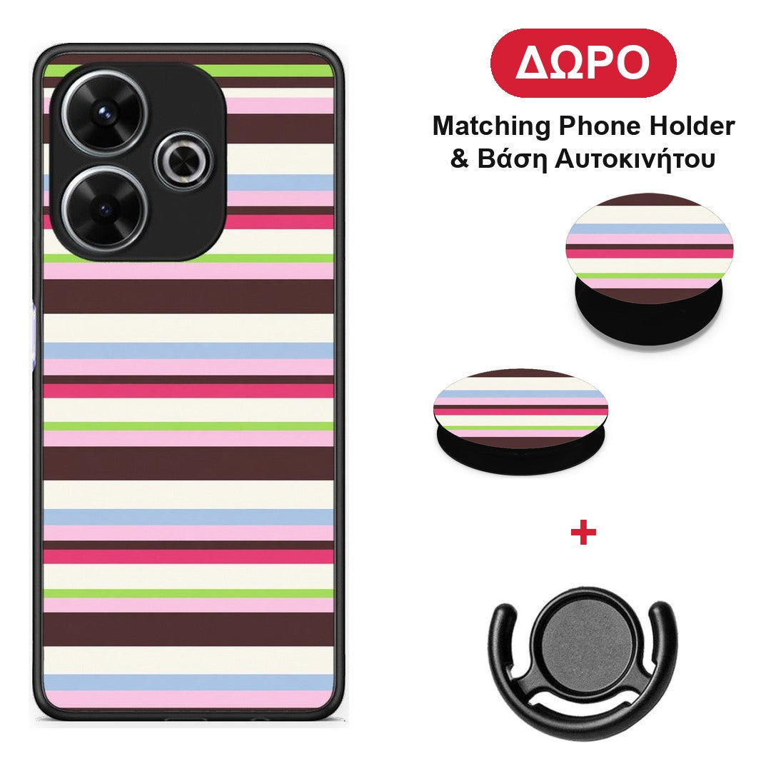 Multicolour Horizontal Stripes - Xiaomi Redmi 13 θήκη + Δώρο Phone Holder & Βάση Αυτοκινήτου