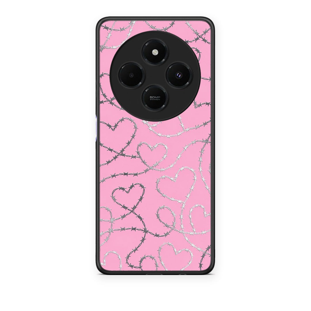 Θήκη Xiaomi Redmi 14C NFC / A3 Pro / Poco 75 4G / 5G Barbed Wire Hearts on Pink από τη Smartfits με σχέδιο στο πίσω μέρος και μαύρο περίβλημα | Xiaomi Redmi 14C NFC / A3 Pro / Poco 75 4G / 5G Barbed Wire Hearts on Pink case with colorful back and black bezels
