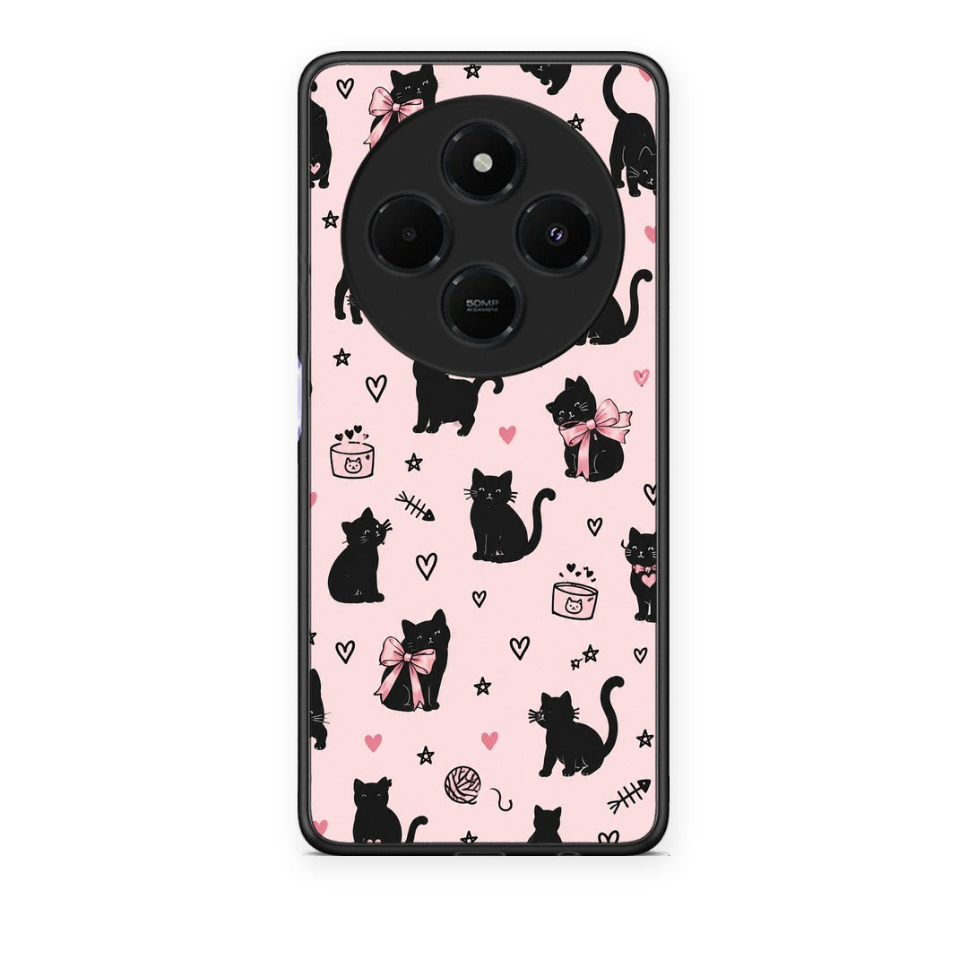 Θήκη Xiaomi Redmi 14C NFC / A3 Pro / Poco 75 4G / 5G Black Cat Doodles on Pink από τη Smartfits με σχέδιο στο πίσω μέρος και μαύρο περίβλημα | Xiaomi Redmi 14C NFC / A3 Pro / Poco 75 4G / 5G Black Cat Doodles on Pink case with colorful back and black bezels