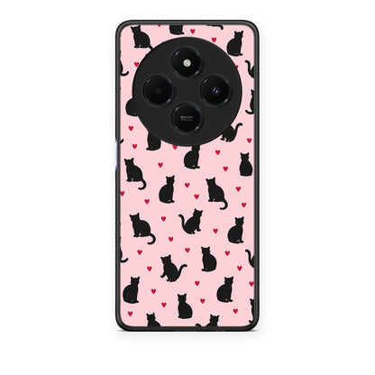 Θήκη Xiaomi Redmi 14C NFC / A3 Pro / Poco 75 4G / 5G Black Cat Silhouettes and Hearts on Pink από τη Smartfits με σχέδιο στο πίσω μέρος και μαύρο περίβλημα | Xiaomi Redmi 14C NFC / A3 Pro / Poco 75 4G / 5G Black Cat Silhouettes and Hearts on Pink case with colorful back and black bezels