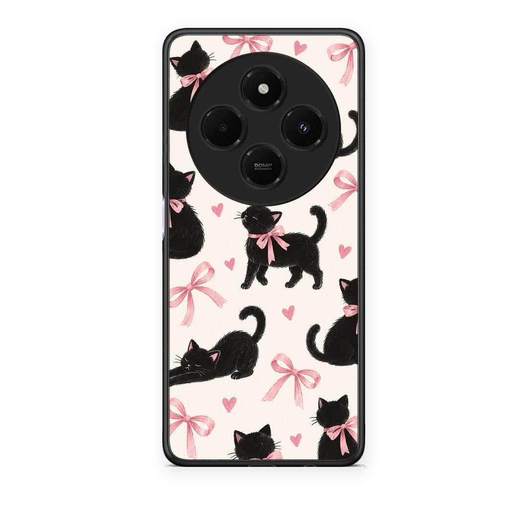 Θήκη Xiaomi Redmi 14C NFC / A3 Pro / Poco 75 4G / 5G Black Kittens and Pink Bows on Cream Large από τη Smartfits με σχέδιο στο πίσω μέρος και μαύρο περίβλημα | Xiaomi Redmi 14C NFC / A3 Pro / Poco 75 4G / 5G Black Kittens and Pink Bows on Cream Large case with colorful back and black bezels