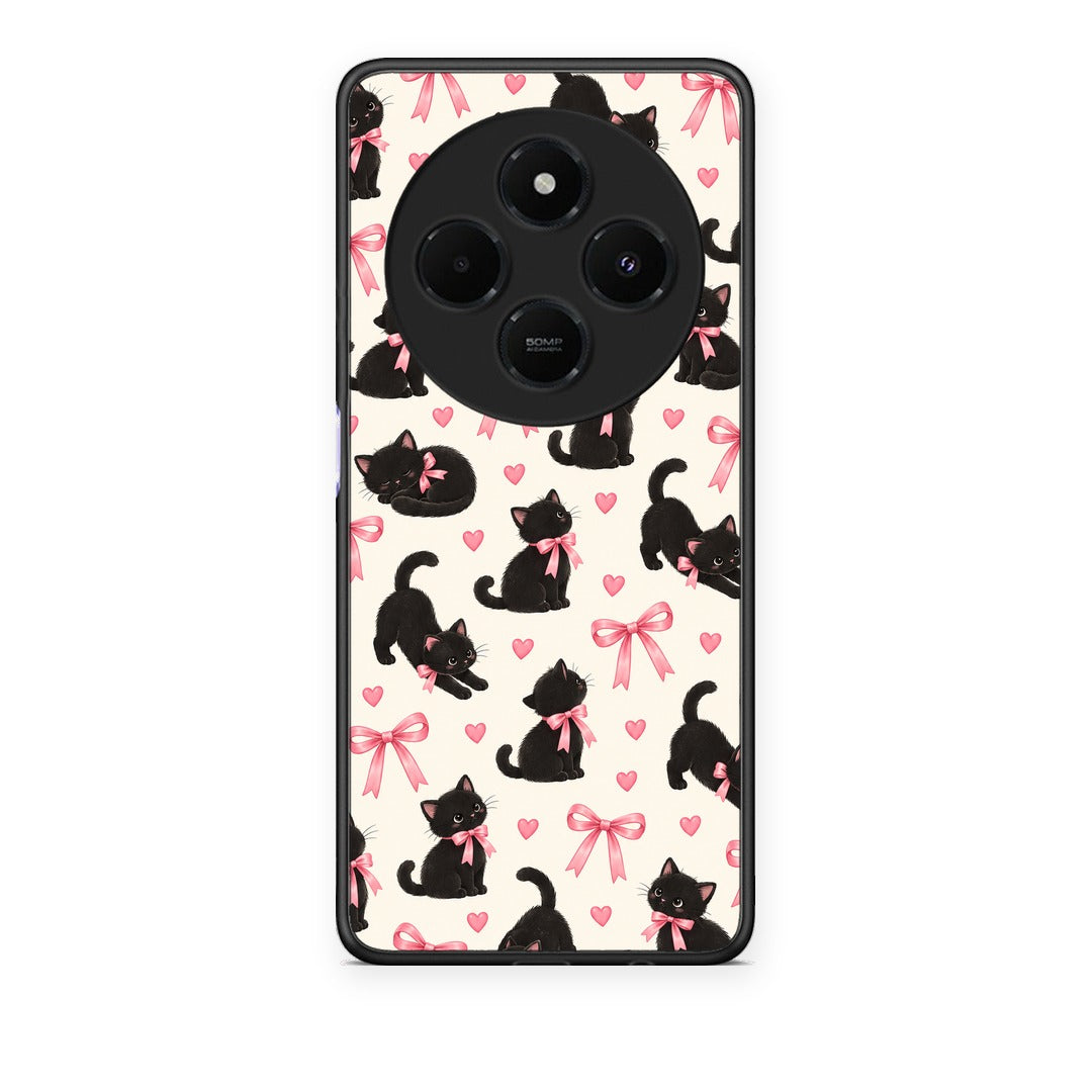 Θήκη Xiaomi Redmi 14C NFC / A3 Pro / Poco 75 4G / 5G Black Kittens and Pink Bows on Cream Small από τη Smartfits με σχέδιο στο πίσω μέρος και μαύρο περίβλημα | Xiaomi Redmi 14C NFC / A3 Pro / Poco 75 4G / 5G Black Kittens and Pink Bows on Cream Small case with colorful back and black bezels