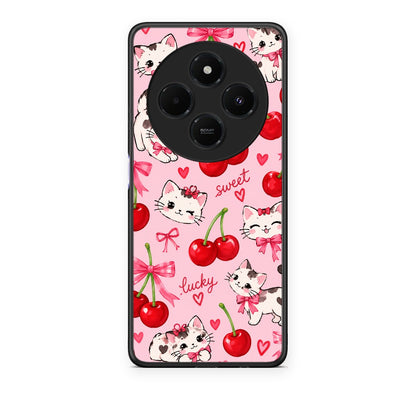 Θήκη Xiaomi Redmi 14C NFC / A3 Pro / Poco 75 4G / 5G Cherries Bows and Kittens on Pink από τη Smartfits με σχέδιο στο πίσω μέρος και μαύρο περίβλημα | Xiaomi Redmi 14C NFC / A3 Pro / Poco 75 4G / 5G Cherries Bows and Kittens on Pink case with colorful back and black bezels