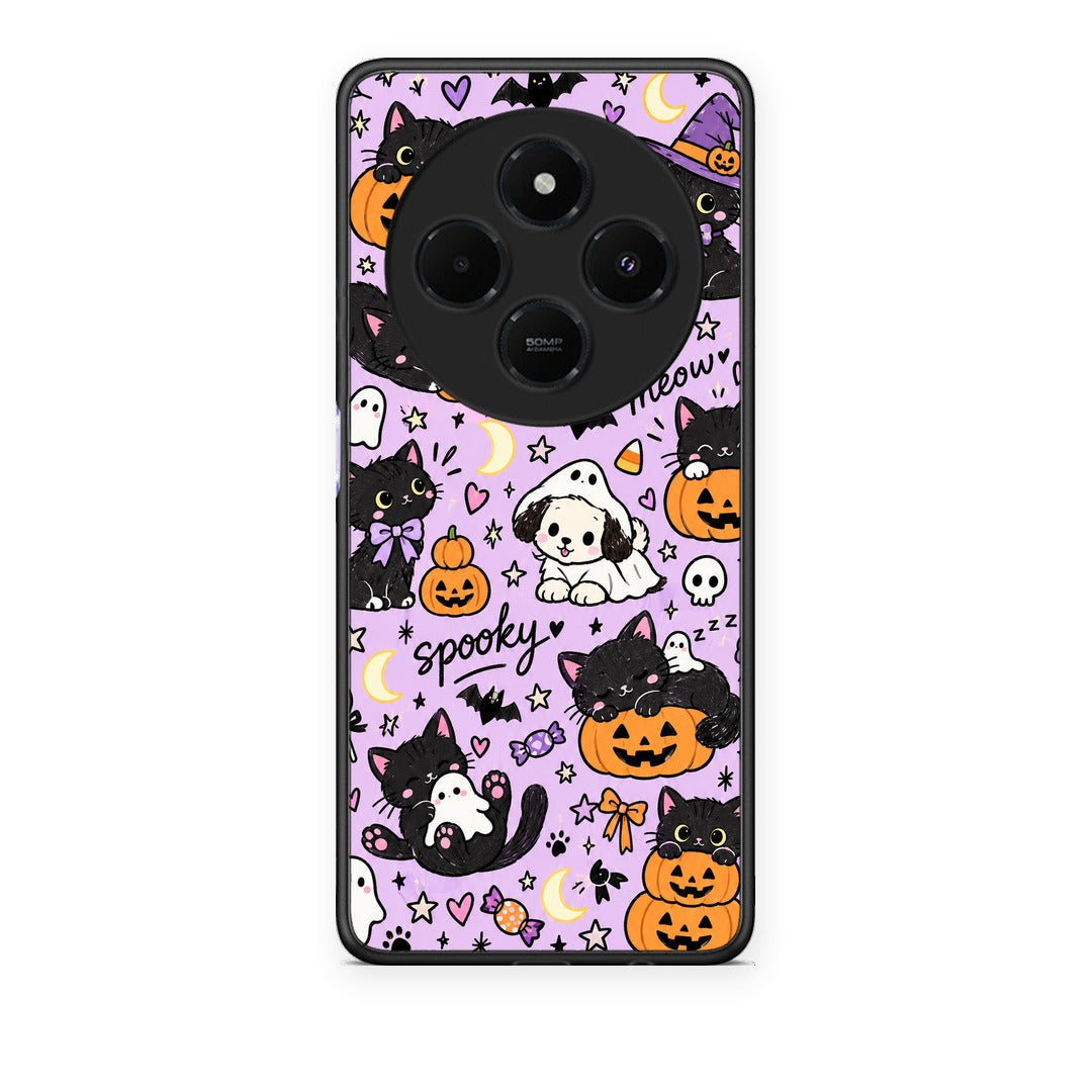 Θήκη Xiaomi Redmi 14C NFC / A3 Pro / Poco 75 4G / 5G Halloween Black Cats on Lilac από τη Smartfits με σχέδιο στο πίσω μέρος και μαύρο περίβλημα | Xiaomi Redmi 14C NFC / A3 Pro / Poco 75 4G / 5G Halloween Black Cats on Lilac case with colorful back and black bezels