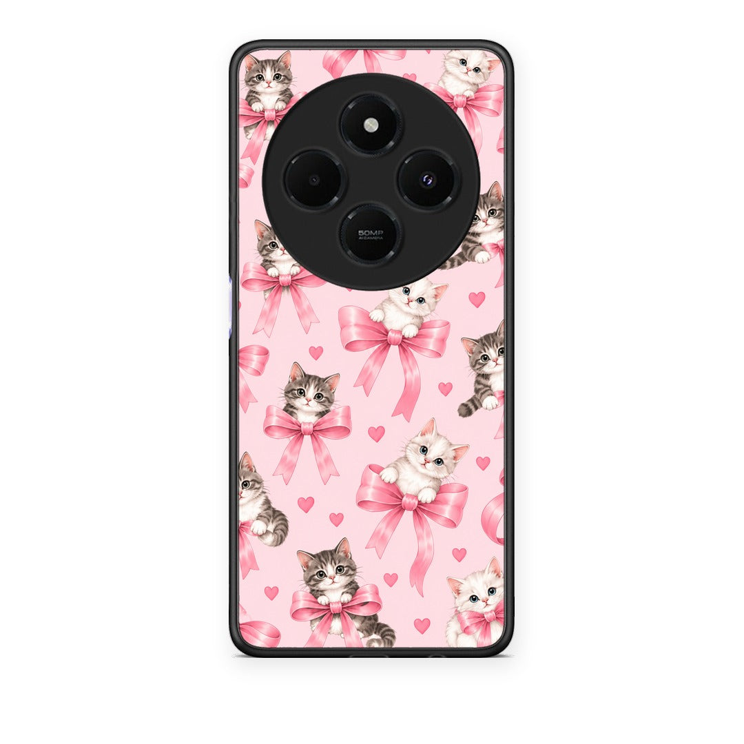 Θήκη Xiaomi Redmi 14C NFC / A3 Pro / Poco 75 4G / 5G Kittens and Pink Bows on Pink από τη Smartfits με σχέδιο στο πίσω μέρος και μαύρο περίβλημα | Xiaomi Redmi 14C NFC / A3 Pro / Poco 75 4G / 5G Kittens and Pink Bows on Pink case with colorful back and black bezels