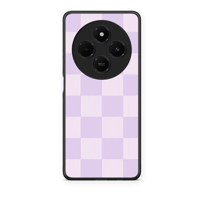 Θήκη Xiaomi Redmi 14C NFC / A3 Pro / Poco 75 4G / 5G Lilac and Cream Striped Checks από τη Smartfits με σχέδιο στο πίσω μέρος και μαύρο περίβλημα | Xiaomi Redmi 14C NFC / A3 Pro / Poco 75 4G / 5G Lilac and Cream Striped Checks case with colorful back and black bezels