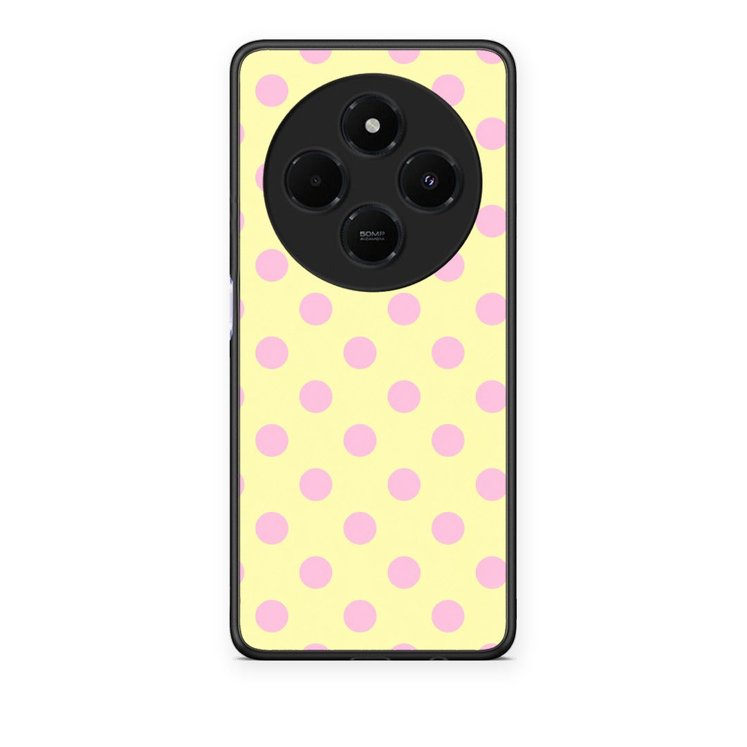 Θήκη Xiaomi Redmi 14C NFC / A3 Pro / Poco 75 4G / 5G Pink Polka Dots on Yellow από τη Smartfits με σχέδιο στο πίσω μέρος και μαύρο περίβλημα | Xiaomi Redmi 14C NFC / A3 Pro / Poco 75 4G / 5G Pink Polka Dots on Yellow case with colorful back and black bezels