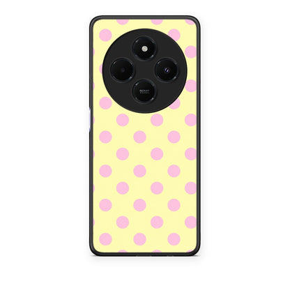 Θήκη Xiaomi Redmi 14C NFC / A3 Pro / Poco 75 4G / 5G Pink Polka Dots on Yellow από τη Smartfits με σχέδιο στο πίσω μέρος και μαύρο περίβλημα | Xiaomi Redmi 14C NFC / A3 Pro / Poco 75 4G / 5G Pink Polka Dots on Yellow case with colorful back and black bezels