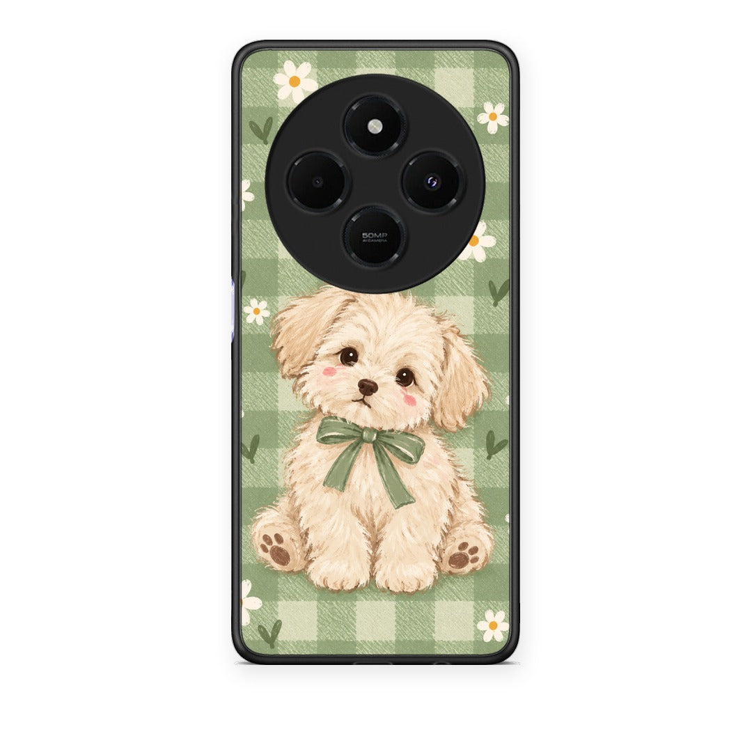 Θήκη Xiaomi Redmi 14C NFC / A3 Pro / Poco 75 4G / 5G Puppy and Daisies on Sage Gingham από τη Smartfits με σχέδιο στο πίσω μέρος και μαύρο περίβλημα | Xiaomi Redmi 14C NFC / A3 Pro / Poco 75 4G / 5G Puppy and Daisies on Sage Gingham case with colorful back and black bezels