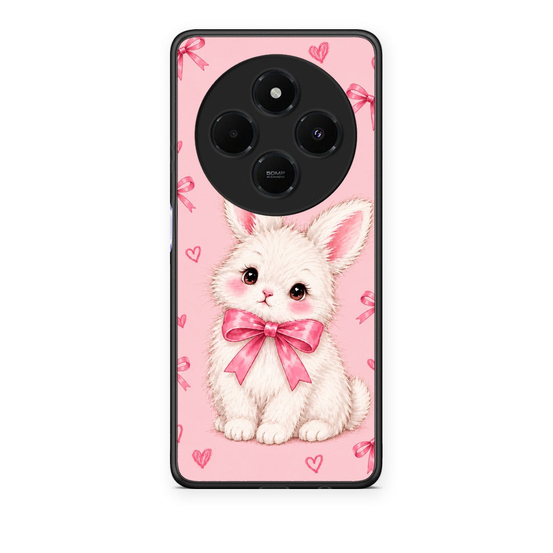 Θήκη Xiaomi Redmi 14C NFC / A3 Pro / Poco 75 4G / 5G White Bunny and Pink Bows από τη Smartfits με σχέδιο στο πίσω μέρος και μαύρο περίβλημα | Xiaomi Redmi 14C NFC / A3 Pro / Poco 75 4G / 5G White Bunny and Pink Bows case with colorful back and black bezels