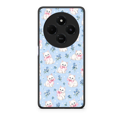 Θήκη Xiaomi Redmi 14C NFC / A3 Pro / Poco 75 4G / 5G White Kittens and Blue Flowers Small από τη Smartfits με σχέδιο στο πίσω μέρος και μαύρο περίβλημα | Xiaomi Redmi 14C NFC / A3 Pro / Poco 75 4G / 5G White Kittens and Blue Flowers Small case with colorful back and black bezels