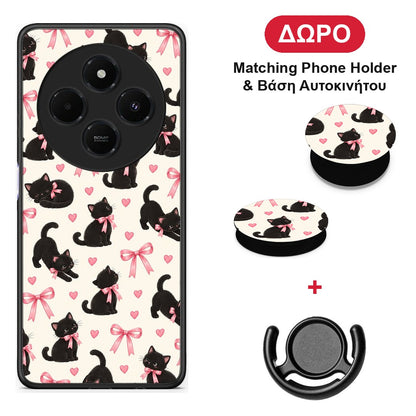 Black Kittens and Pink Bows on Cream Small - Xiaomi Redmi 14C NFC / A3 Pro / Poco 75 4G / 5G θήκη + Δώρο Phone Holder & Βάση Αυτοκινήτου