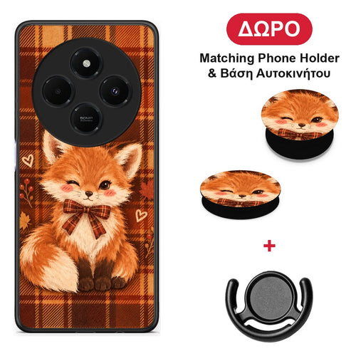 Fox on Autumn Tartan - Xiaomi Redmi 14C NFC / A3 Pro / Poco 75 4G / 5G θήκη + Δώρο Phone Holder & Βάση Αυτοκινήτου