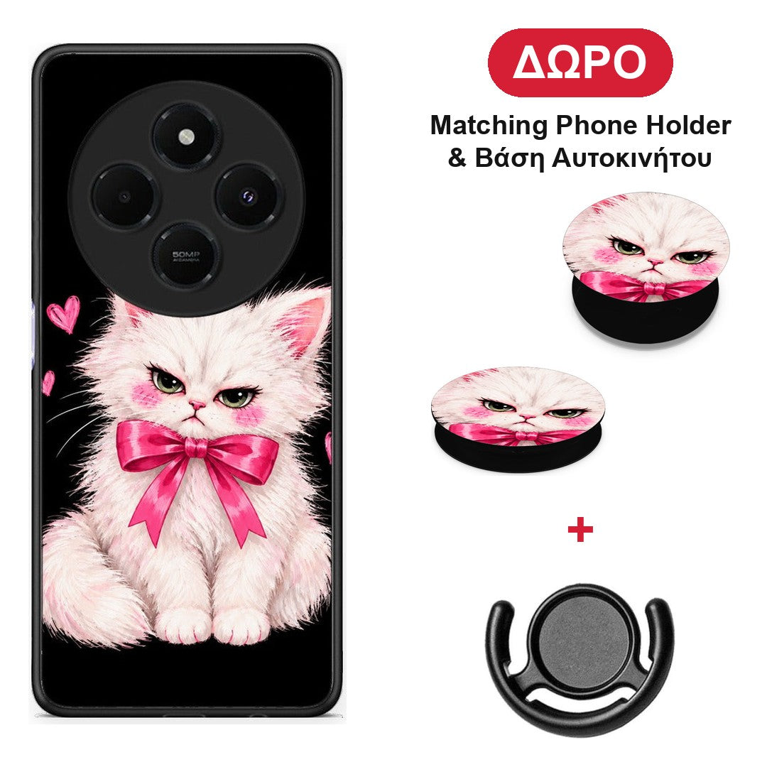 Grumpy Party Kitten on Black - Xiaomi Redmi 14C NFC / A3 Pro / Poco 75 4G / 5G θήκη + Δώρο Phone Holder & Βάση Αυτοκινήτου
