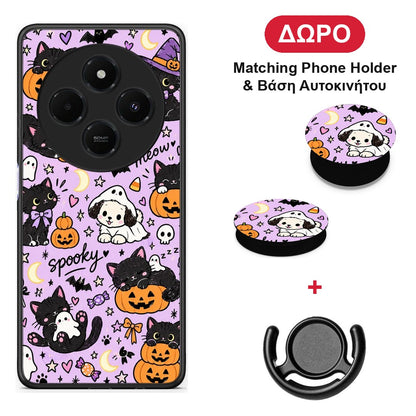 Halloween Black Cats on Lilac - Xiaomi Redmi 14C NFC / A3 Pro / Poco 75 4G / 5G θήκη + Δώρο Phone Holder & Βάση Αυτοκινήτου