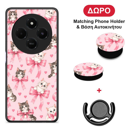 Kittens and Pink Bows on Pink - Xiaomi Redmi 14C NFC / A3 Pro / Poco 75 4G / 5G θήκη + Δώρο Phone Holder & Βάση Αυτοκινήτου