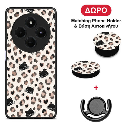 Leopard Spots and Black Cats on Cream - Xiaomi Redmi 14C NFC / A3 Pro / Poco 75 4G / 5G θήκη + Δώρο Phone Holder & Βάση Αυτοκινήτου