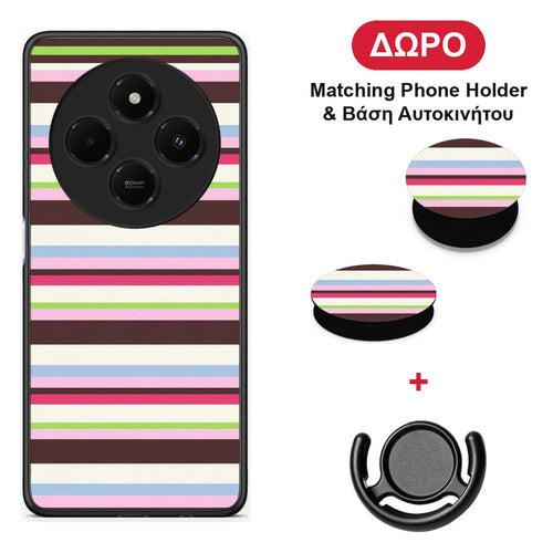 Multicolour Horizontal Stripes - Xiaomi Redmi 14C NFC / A3 Pro / Poco 75 4G / 5G θήκη + Δώρο Phone Holder & Βάση Αυτοκινήτου