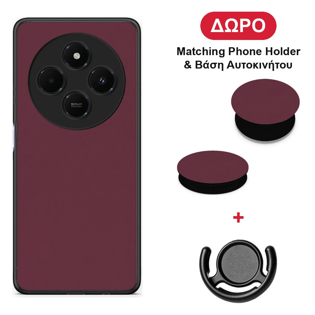 Muted Burgundy - Xiaomi Redmi 14C NFC / A3 Pro / Poco 75 4G / 5G θήκη + Δώρο Phone Holder & Βάση Αυτοκινήτου