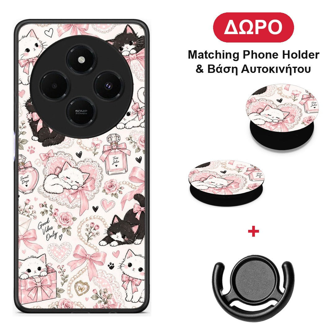 Pink Bows and Kittens Collage - Xiaomi Redmi 14C NFC / A3 Pro / Poco 75 4G / 5G θήκη + Δώρο Phone Holder & Βάση Αυτοκινήτου