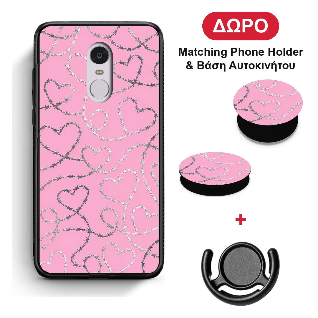 Barbed Wire Hearts on Pink - Xiaomi Redmi 5 θήκη + Δώρο Phone Holder & Βάση Αυτοκινήτου