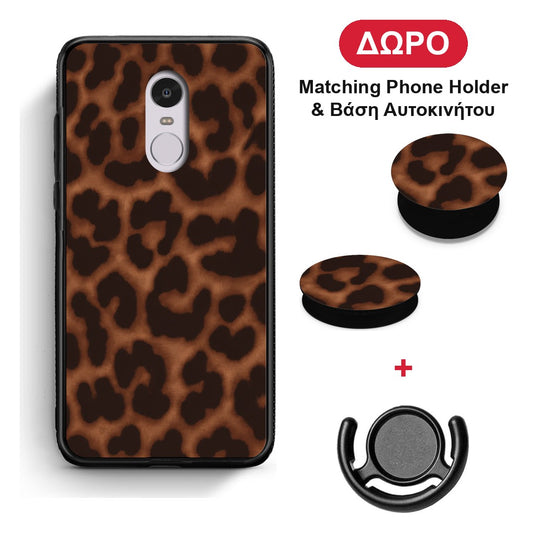 Leopard Print Dark Brown - Xiaomi Redmi 5 θήκη + Δώρο Phone Holder & Βάση Αυτοκινήτου