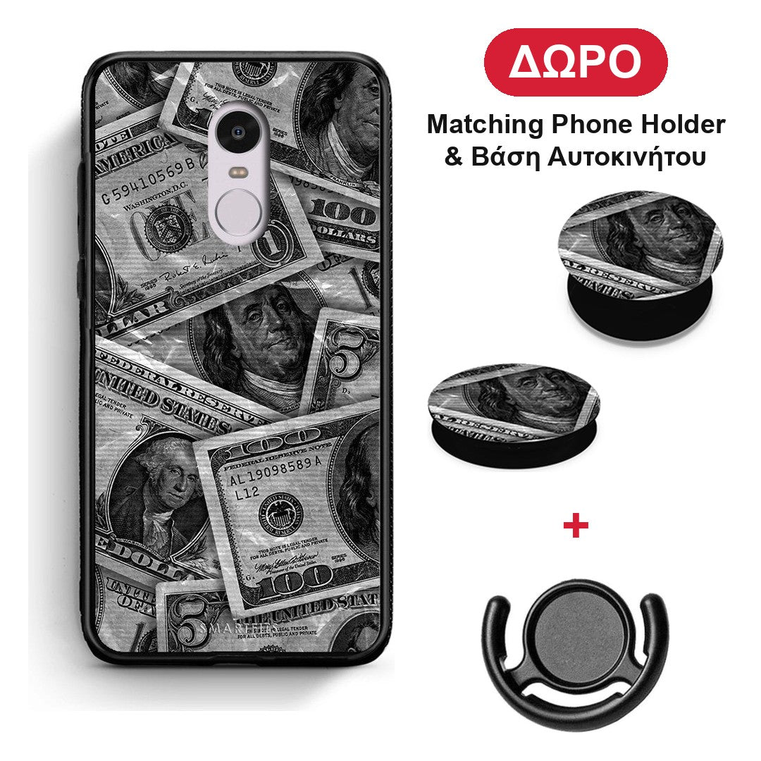 Money Dollars - Xiaomi Redmi 5 θήκη + Δώρο Phone Holder & Βάση Αυτοκινήτου