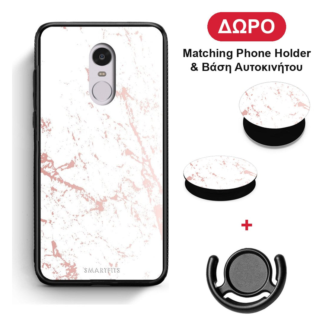 Marble Pink Splash - Xiaomi Redmi 5 θήκη + Δώρο Phone Holder & Βάση Αυτοκινήτου