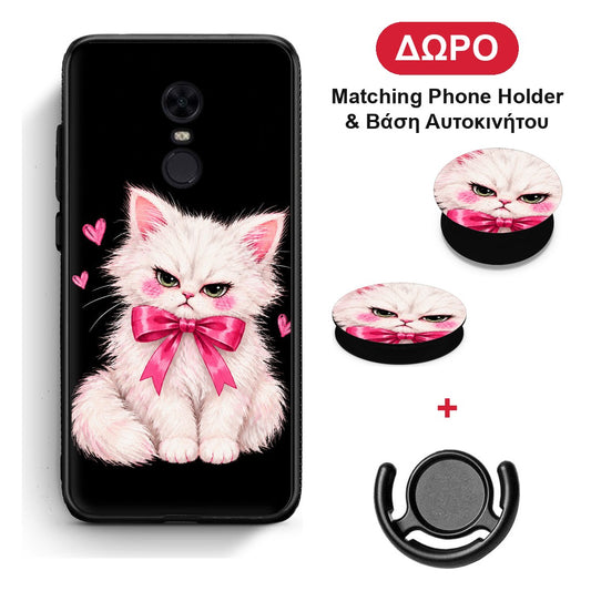 Grumpy Party Kitten on Black - Xiaomi Redmi 5 Plus θήκη + Δώρο Phone Holder & Βάση Αυτοκινήτου
