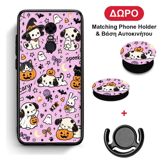 Halloween Puppies and Friends on Lilac - Xiaomi Redmi 5 Plus θήκη + Δώρο Phone Holder & Βάση Αυτοκινήτου