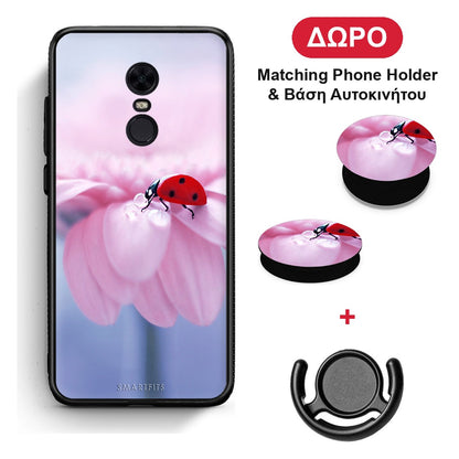 Ladybug Flower - Xiaomi Redmi 5 Plus θήκη + Δώρο Phone Holder & Βάση Αυτοκινήτου