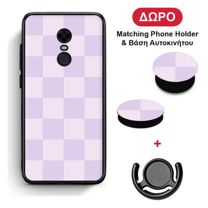 Lilac and Cream Striped Checks - Xiaomi Redmi 5 Plus θήκη + Δώρο Phone Holder & Βάση Αυτοκινήτου