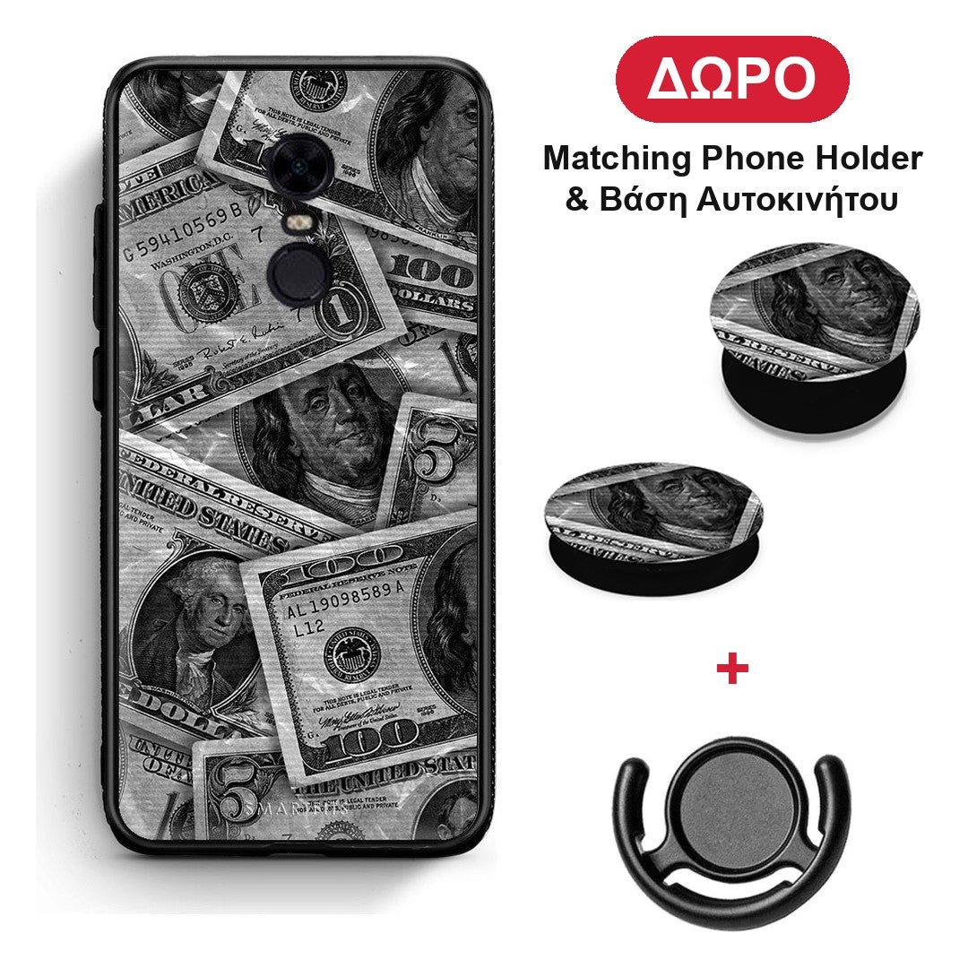 Money Dollars - Xiaomi Redmi 5 Plus θήκη + Δώρο Phone Holder & Βάση Αυτοκινήτου