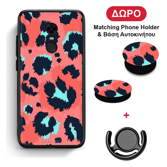 Animal Pink Leopard - Xiaomi Redmi 5 Plus θήκη + Δώρο Phone Holder & Βάση Αυτοκινήτου