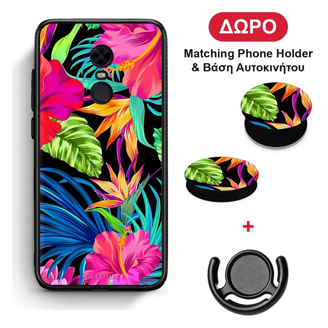 Tropical Flowers - Xiaomi Redmi 5 Plus θήκη + Δώρο Phone Holder & Βάση Αυτοκινήτου